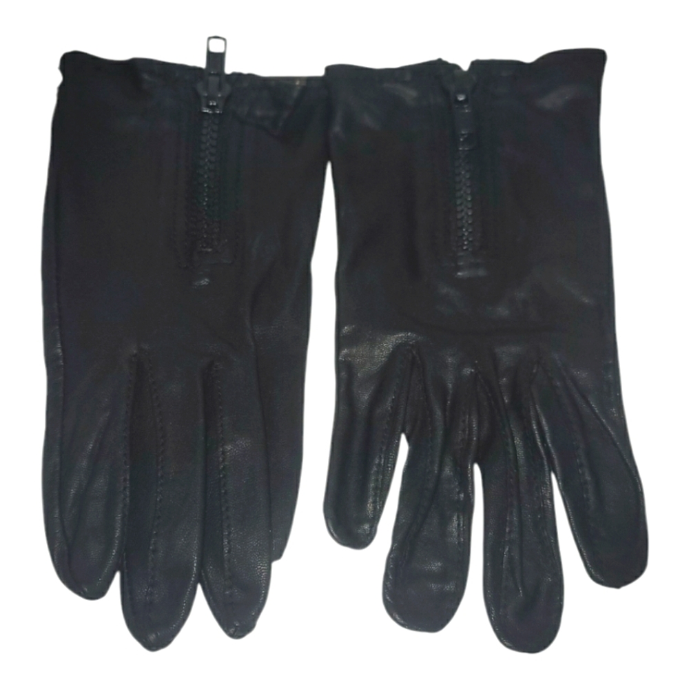 Vintage Women's Genuine Leather Gloves Black Zipper